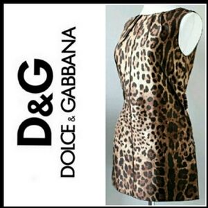 DOLCE & GABBANA DRESS SHEATH LEOPARD PRINT SLEEVELESS DRESS MINI WOMENS 40IT